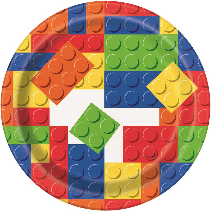 8pk Building Blocks Birthday Paper Plates