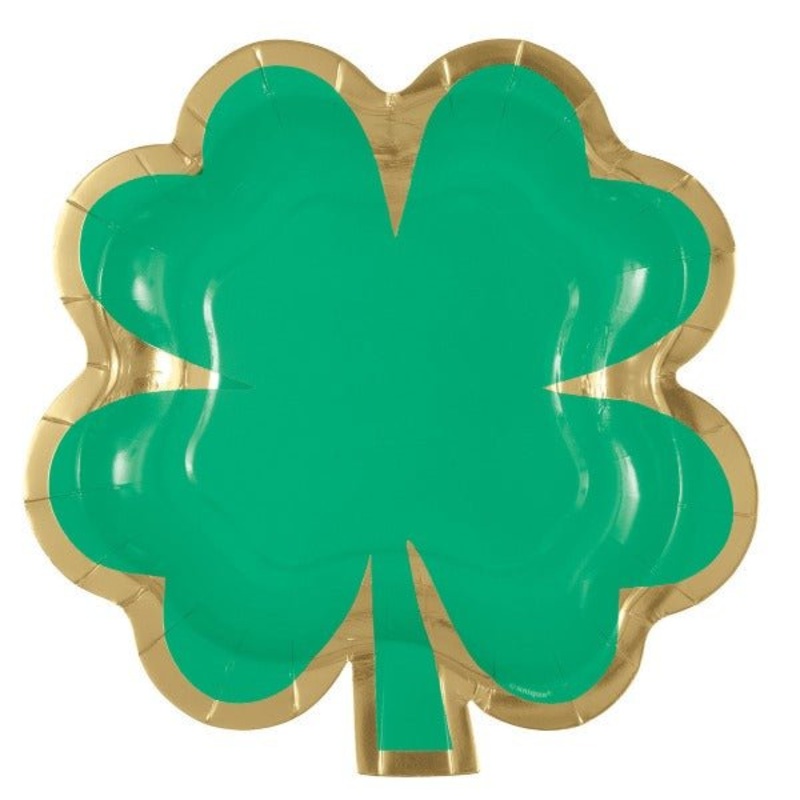 8pk Green Charming Shamrock Shape Paper Plates