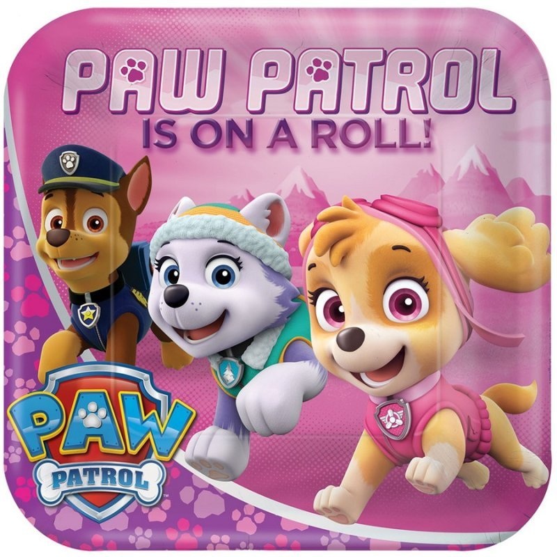 8pk Paw Patrol Adventures Girl Square Paper Plates 23cm
