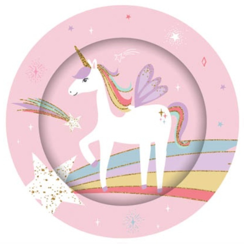8pk Rainbow Unicorn Paper Plates
