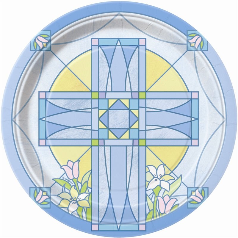 8pk Sacred Cross Blue Paper Plates