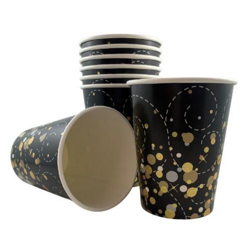 8pk Sparkling Fizz Black Gold Paper Cups