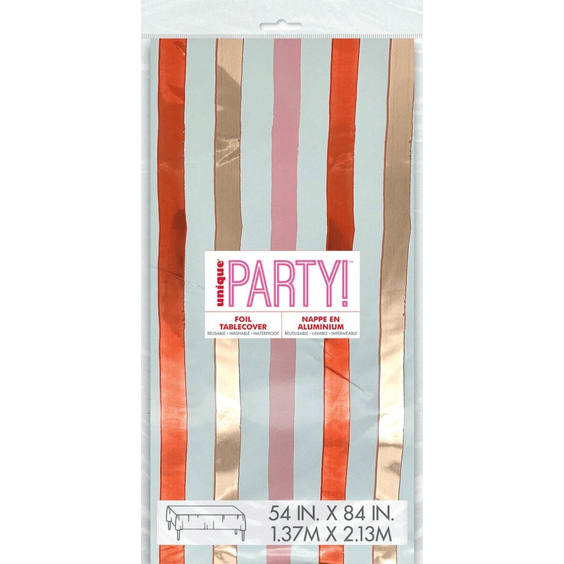 Elegant Red, Pink & Gold Striped Foil Tablecloth
