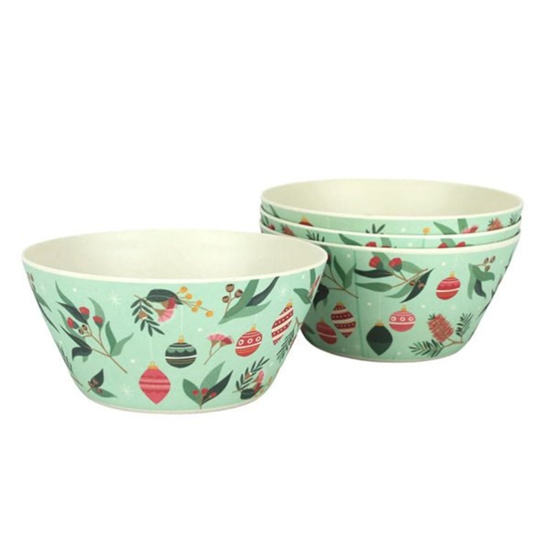 Frankie & Me 4pk Bamboo Fibre Bowls 14cm - Christmas Australiana Foliage