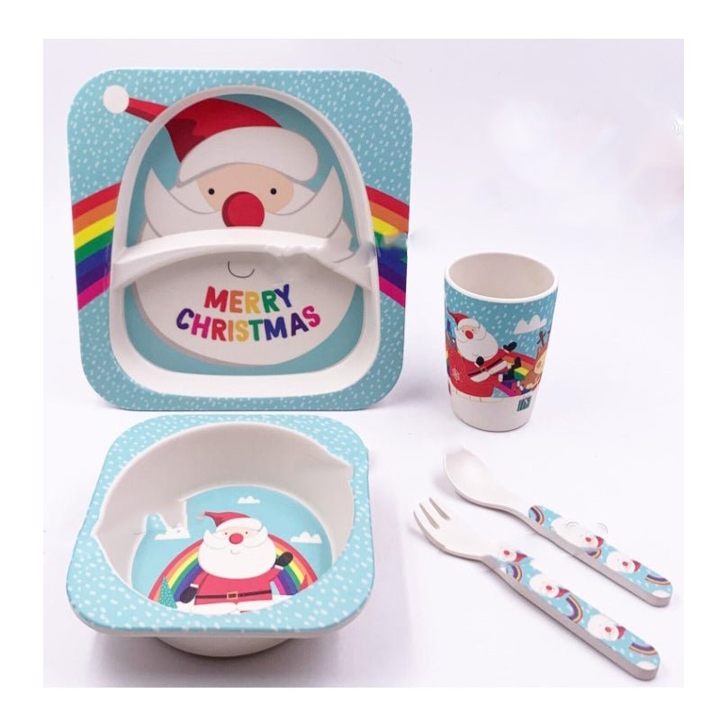 Frankie & Me 5 Piece Kids Christmas Bamboo Fibre Dining Set - Santa