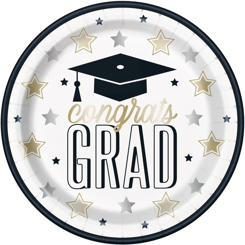 8pk Dazzling Graduation Black Paper Plates