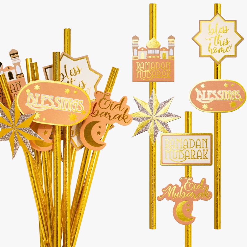 EID Celebration Ramadan Paper Straws in Gold (36 pcs)