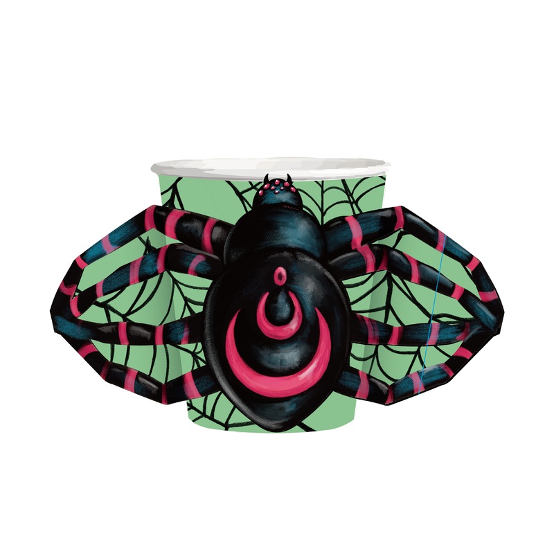 Halloween Paper Cup and Spider Sleeve Set in Black & Green (36 Pcs)