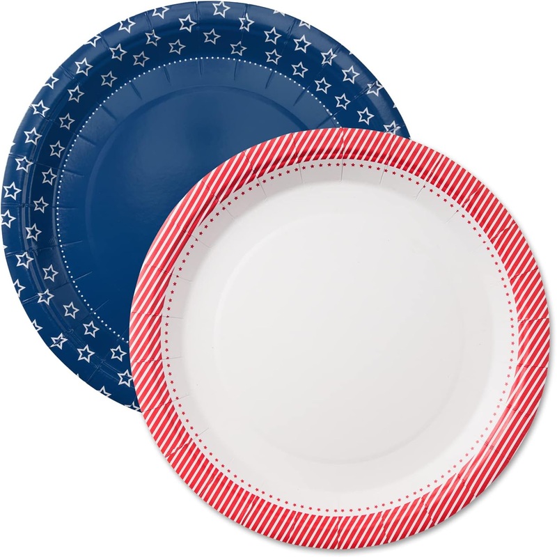 Independence Day Paper Plates Set 24pcs 7-Inch in Red Blue & White