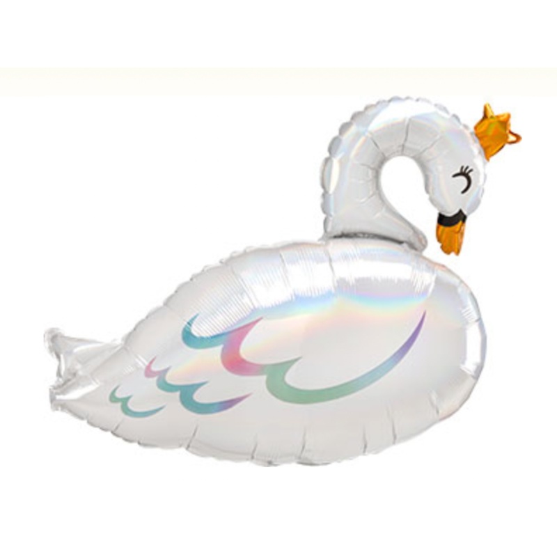 Cute Full Body Holographic Swan with Crown 29" Foil Balloon