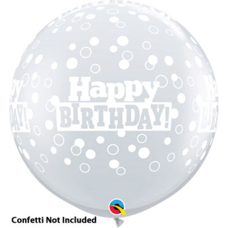 HAPPY BIRTHDAY CONFETTI DOTS A ROUND DIAMOND CLEAR 36" GIANT LATEX