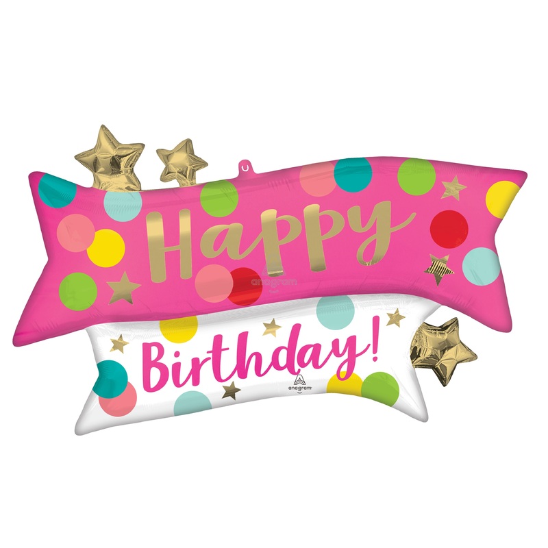 Satin Happy Birthday Pink Banner 38" Foil Balloon