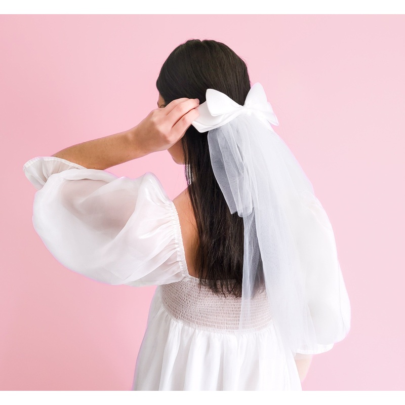 White Bow Bride Veil