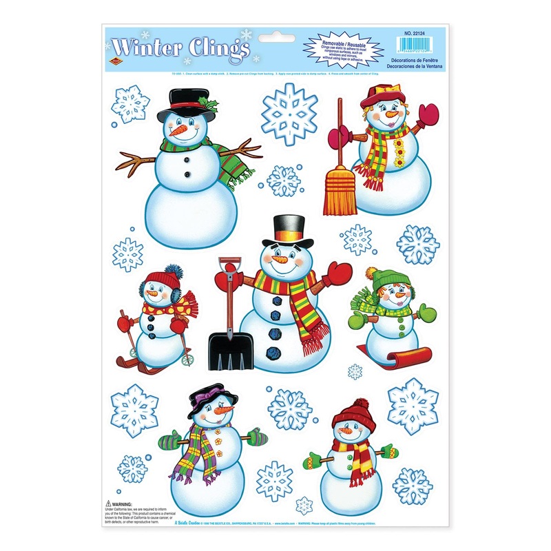 Christmas Snowman/Snowflake Clings (16 per Package)