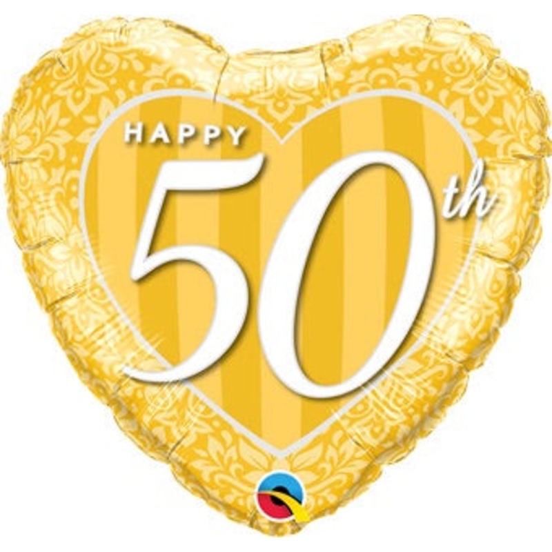 Happy 50th Damask Gold Balloon