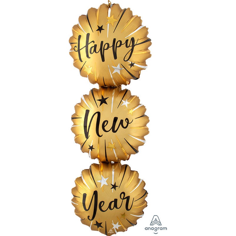 Satin Happy New Year Bursts Triple Stacker Balloon (D)