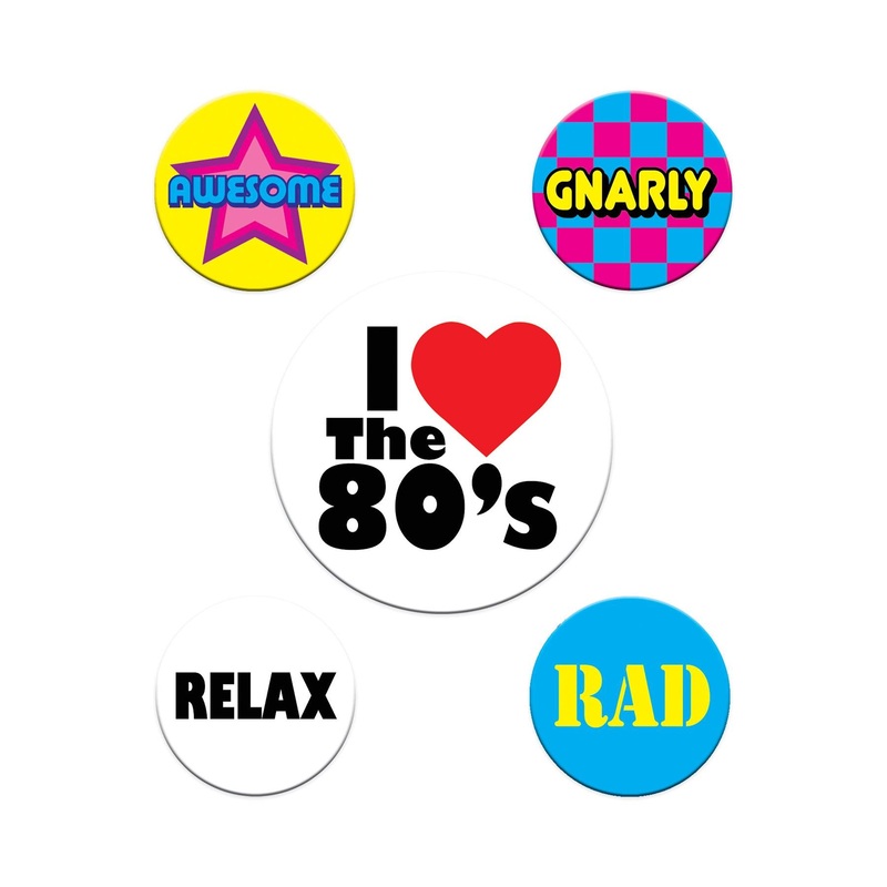 80's Party Buttons (5 per Package)