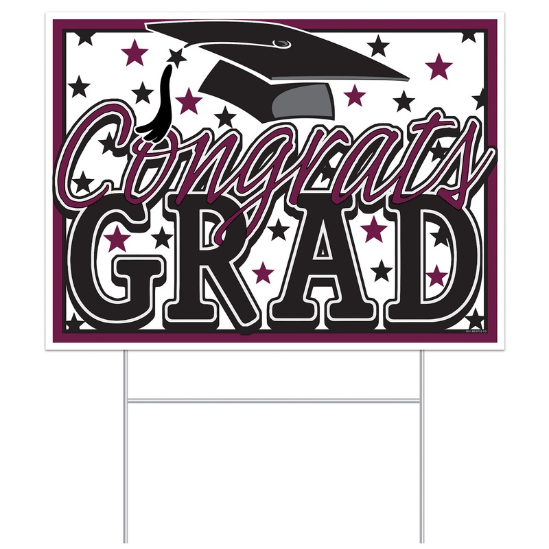 Burgundy Plastic Congrats Grad Yard Sign (1 per package)