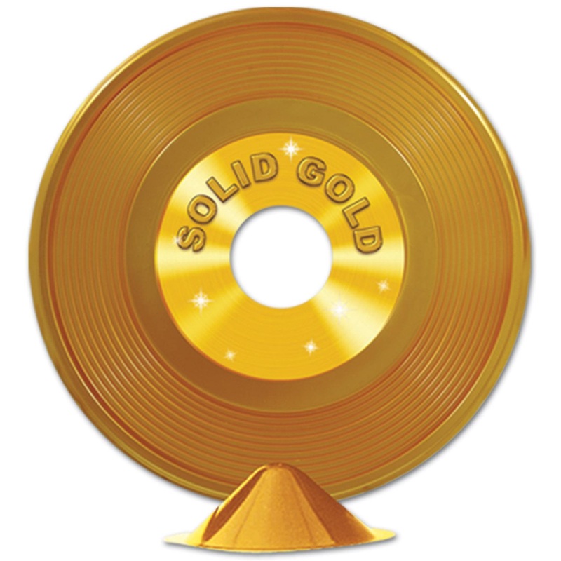 Gold Plastic Record Party Centerpiece