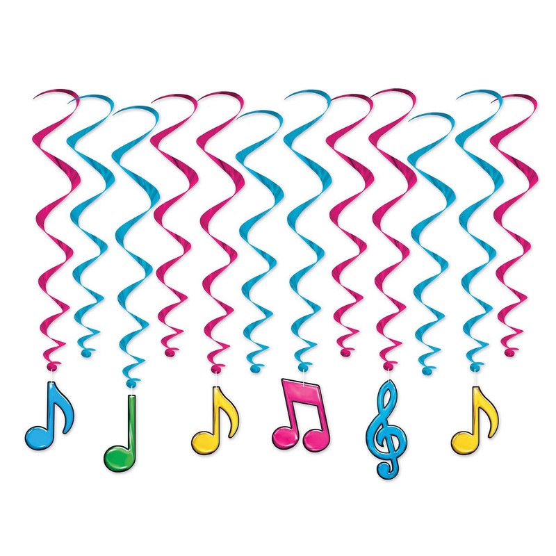 Neon Musical Notes Party Whirls (12 per Package)