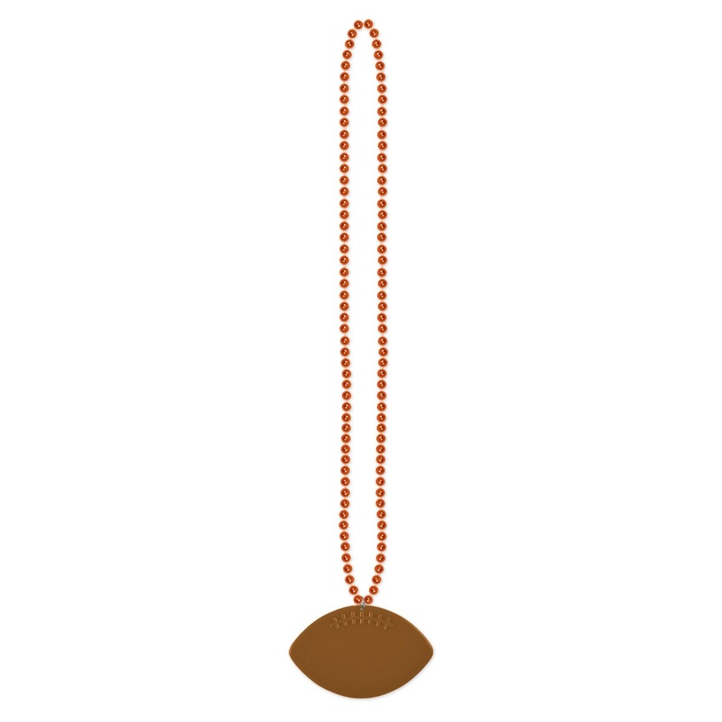 Orange Party Bead Necklaces with Football Medallion (12 per Case)