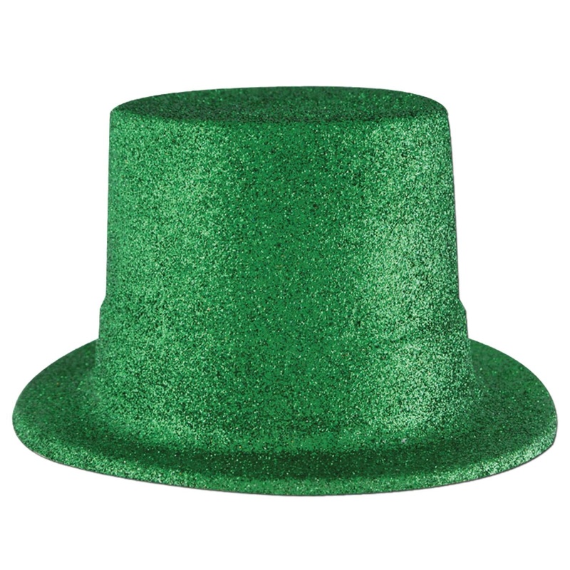 St. Patricks Day Party Green Glittered Top Hat (24 per Case)