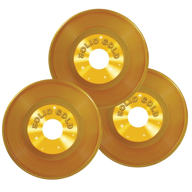 Gold Plastic Records Party Decoration (3 per Package)
