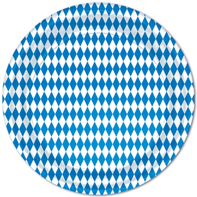 Oktoberfest Blue & White Paper Plates 9 inch (8 per Package)