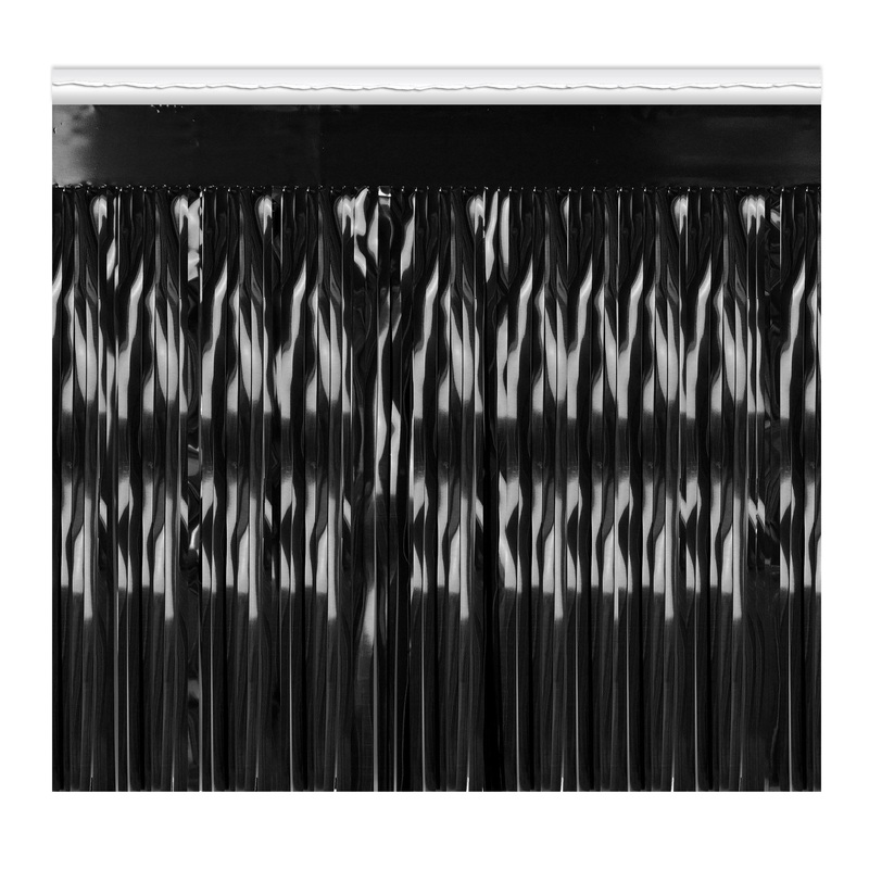 Packaged 1-Ply Metallic Party Fringe Drape - black