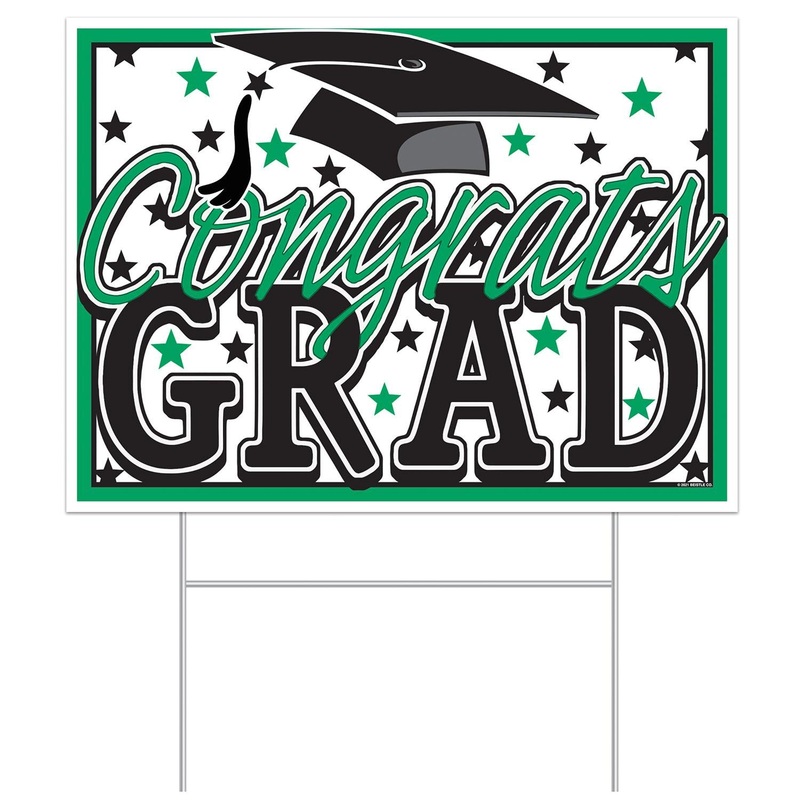 Plastic Green Congrats Grad Graduation Party Yard Sign (6 Per Case)