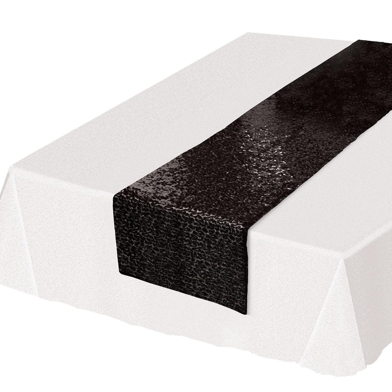 Sequined Party Table Runner - black