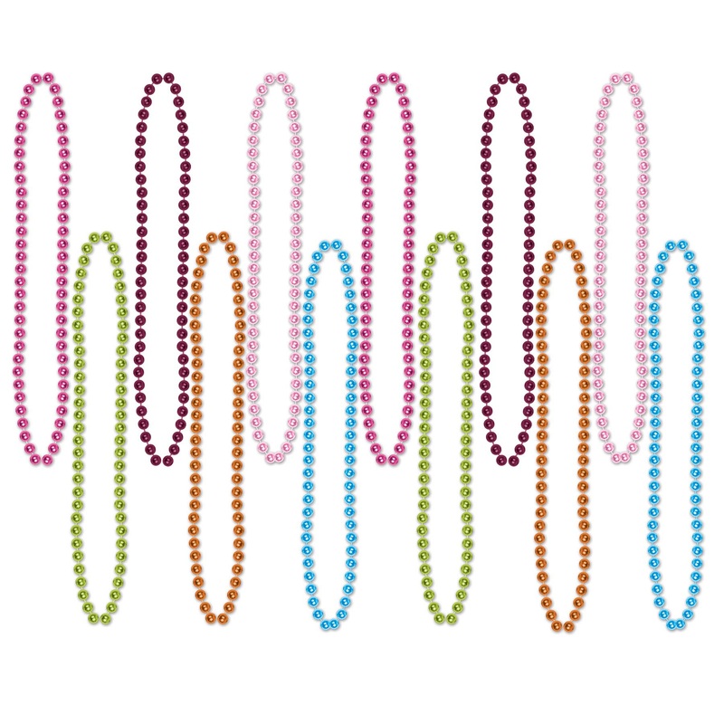 Party Bead Necklaces - Small Round Assorted colors (12 per Package)