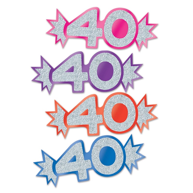 40th Birthday Party Mini Glittered Foil Cutouts (8 per Package)