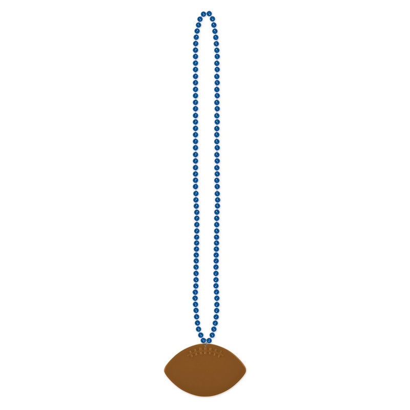 Blue Party Bead Necklaces with Football Medallion (12 per Case)