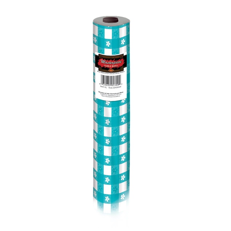 Gingham Party Table Roll - teal - plastic