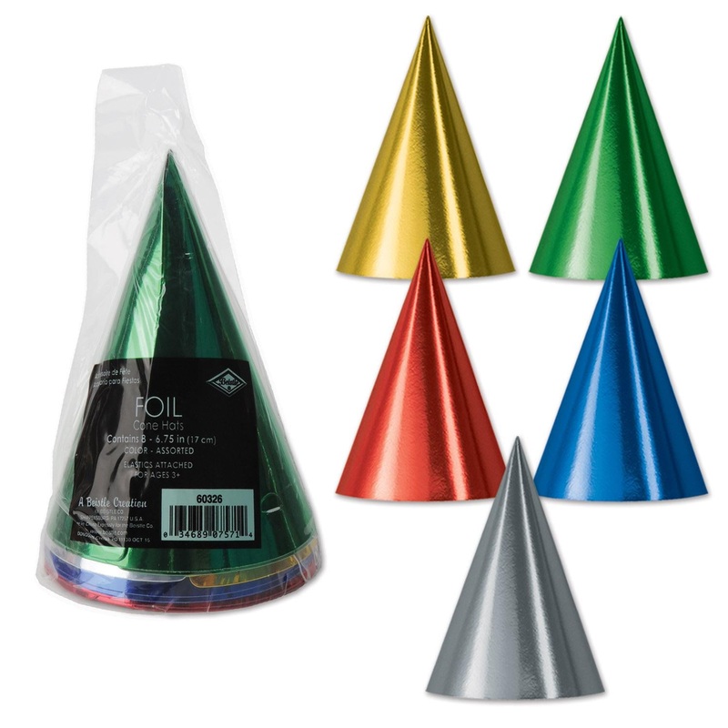 Packaged Foil Cone Hats (8 per Package)