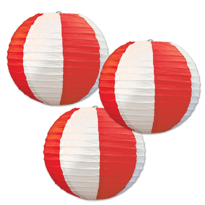 Red & White Stripes Party Paper Lanterns (3 per Package)
