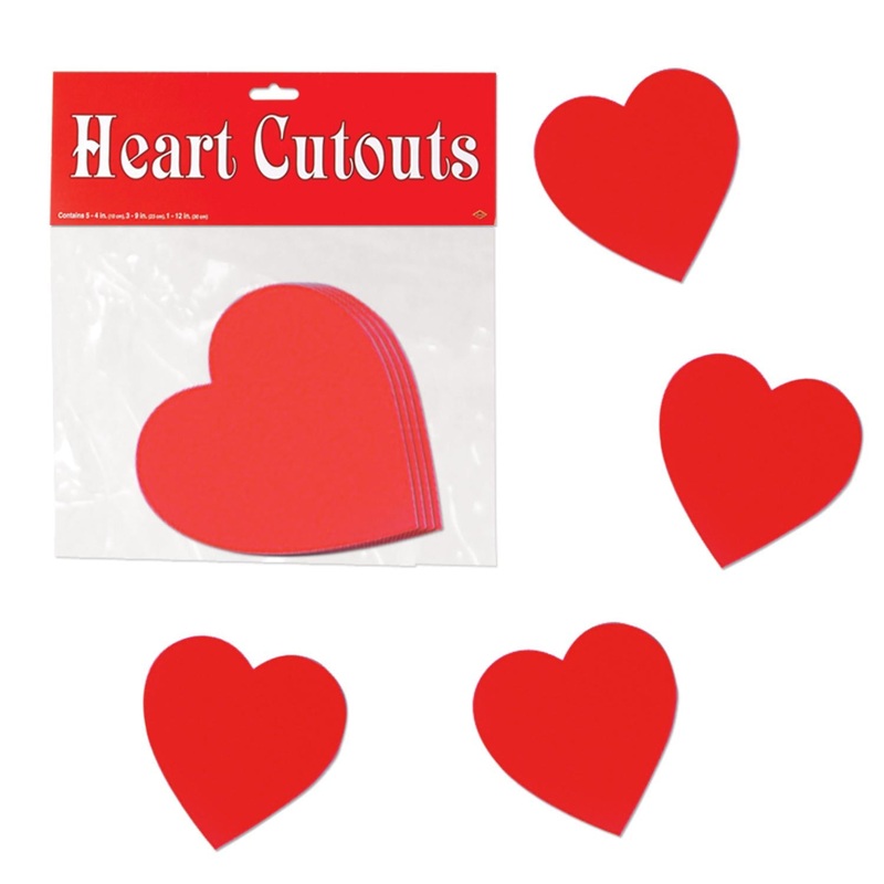 Valentine's Day Packaged Printed Heart Cutouts (10 per Package)