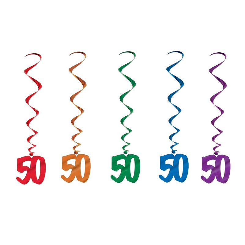 50th Birthday Party Whirls - Solid Multicolor (5 per Package)