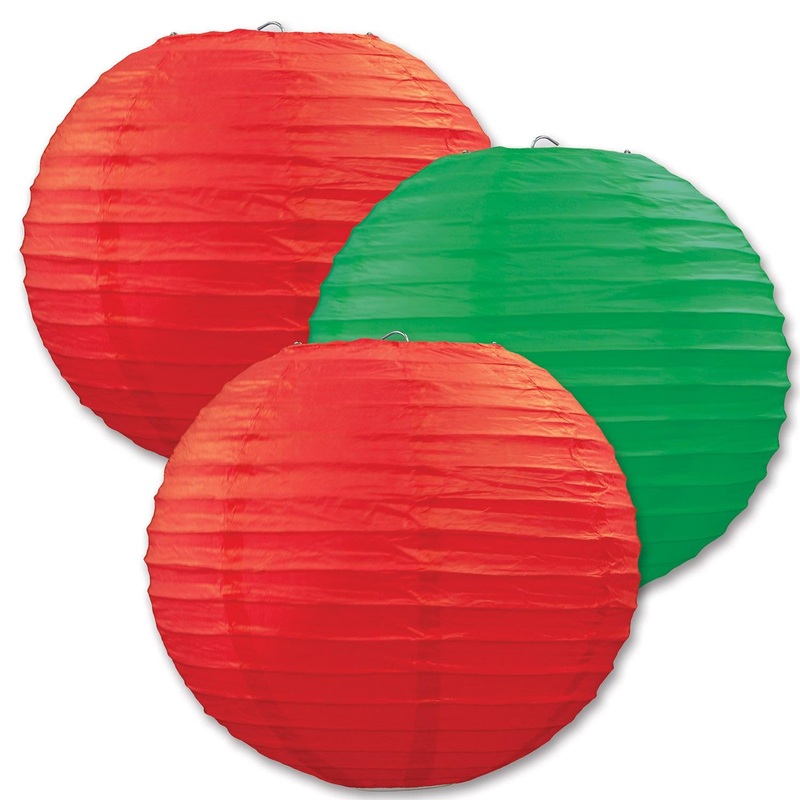 Christmas Paper Lanterns Assorted red & green (3 per Package)