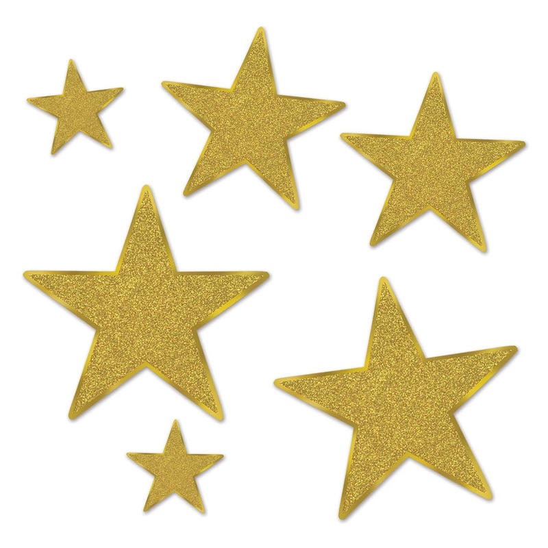 Glittered Foil Star Party Cutouts - gold (6 per Package)