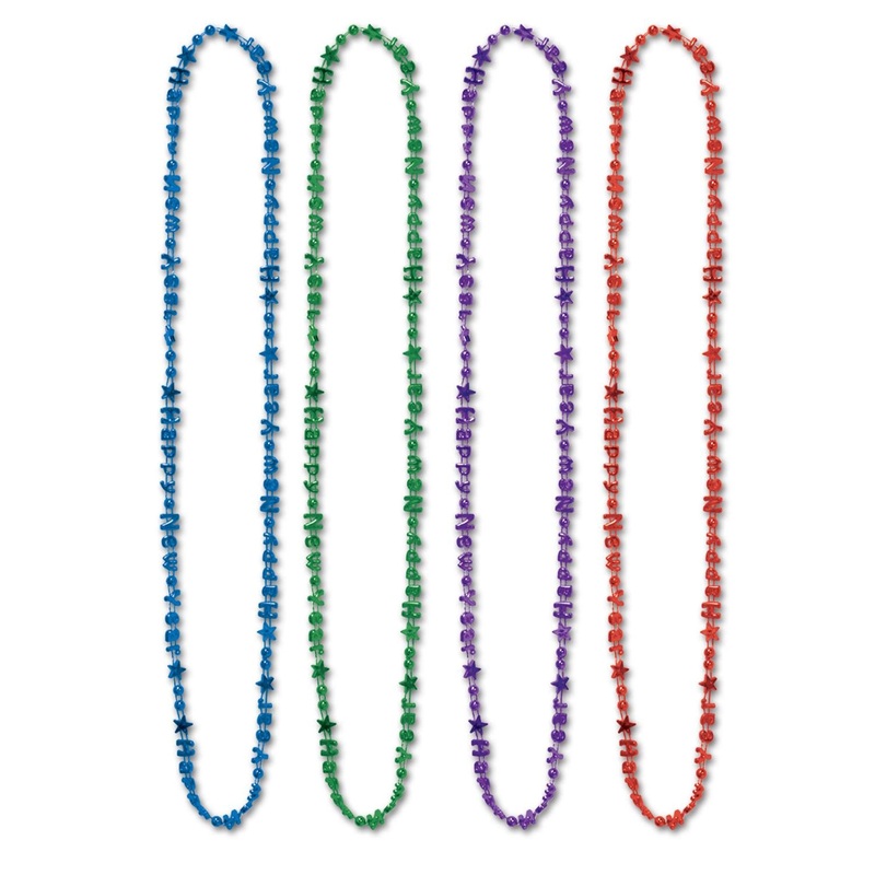 Happy New Year Bead Necklaces- Assorted Colors
