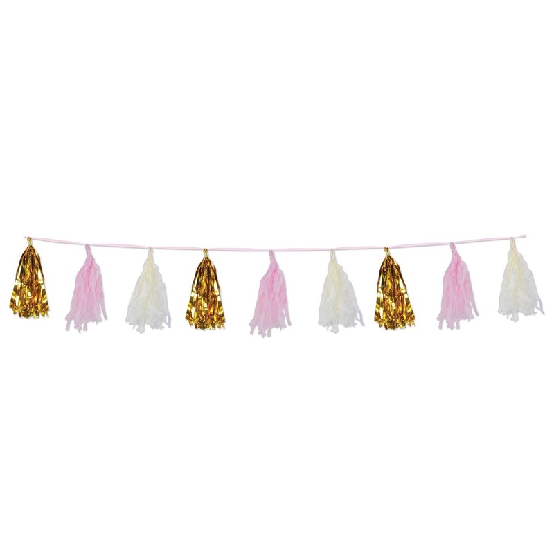 Metallic & Tissue Tassel Garland - pink