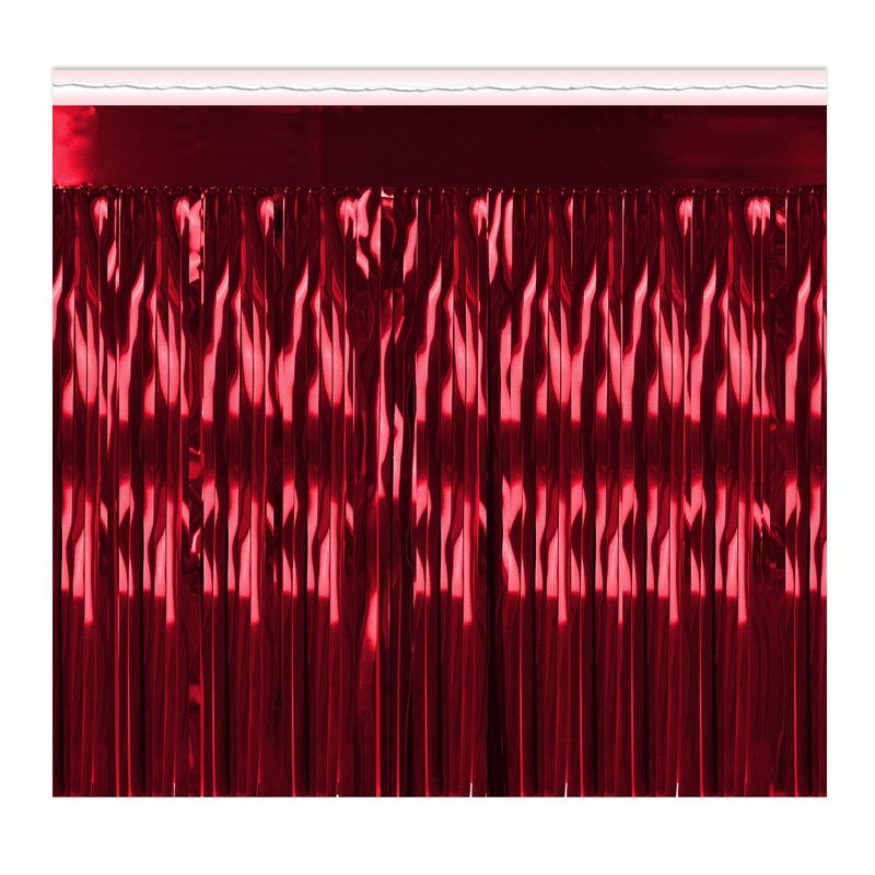 Packaged 1-Ply Metallic Party Fringe Drape - red
