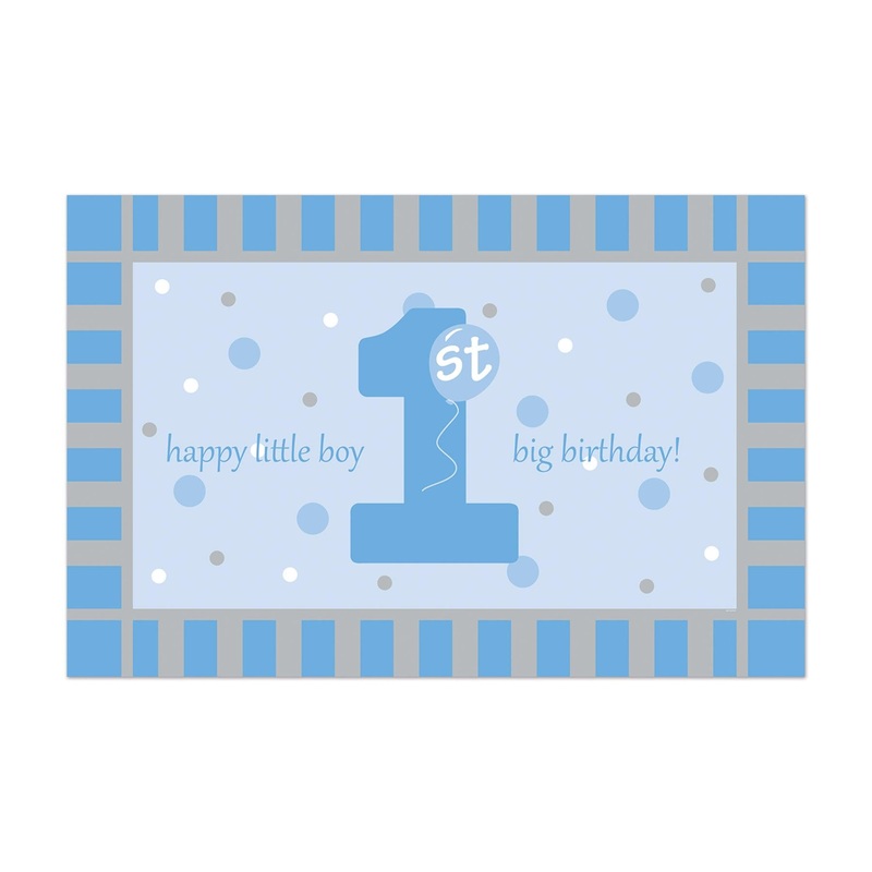 Plastic 1st Birthday Party Floor Mat- Blue