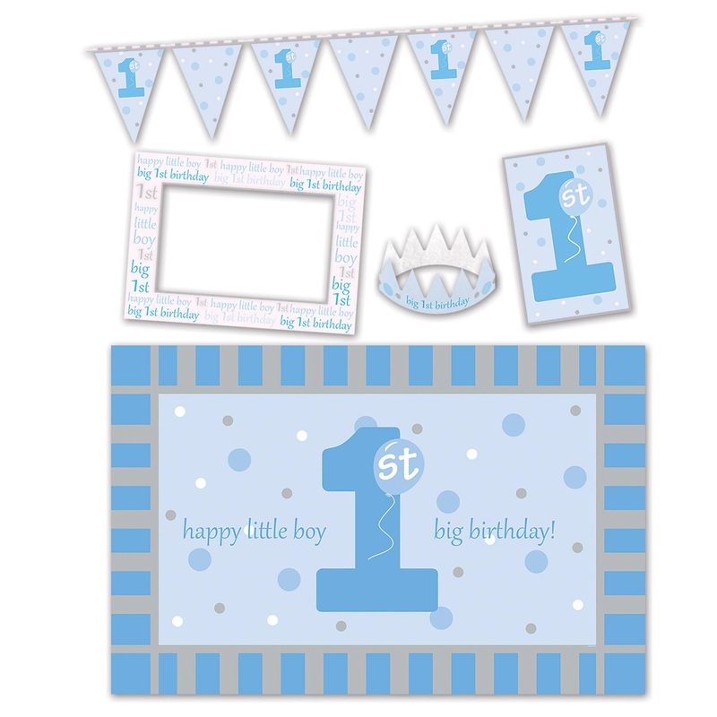 1st Birthday Party Blue 5 Piece High Chair Decorating Kit