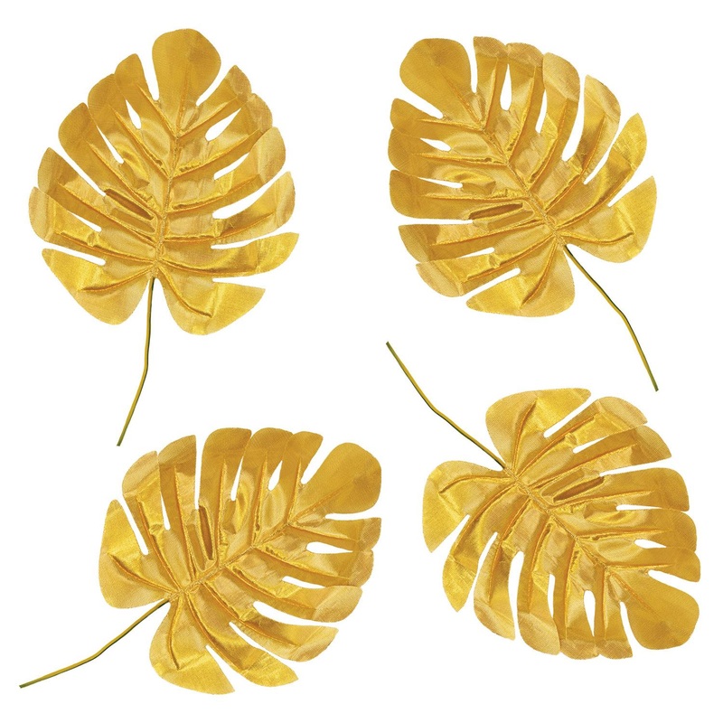Luau Party Fabric Gold Palm Leaves (4 per Package)