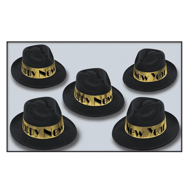 New Year's Eve Gold Swing Fedora Hats (25 per Case)