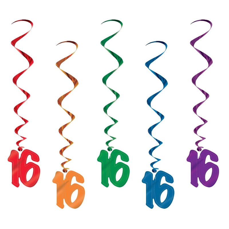 16th Birthday Party Whirls Assorted Colors (5 per Package)