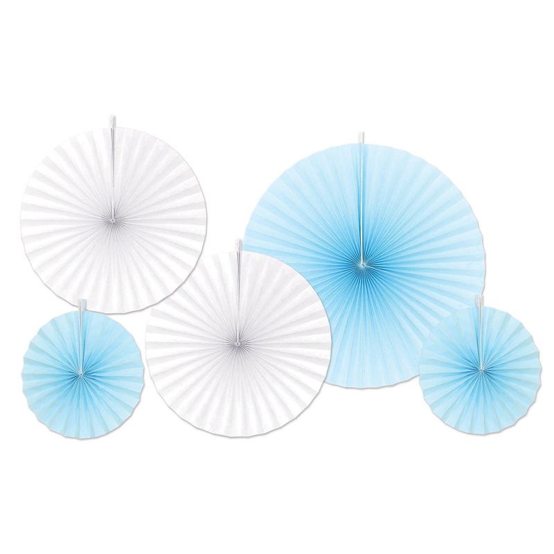 Accordion Paper Fans - Assorted Light blue & white (5 per Package)